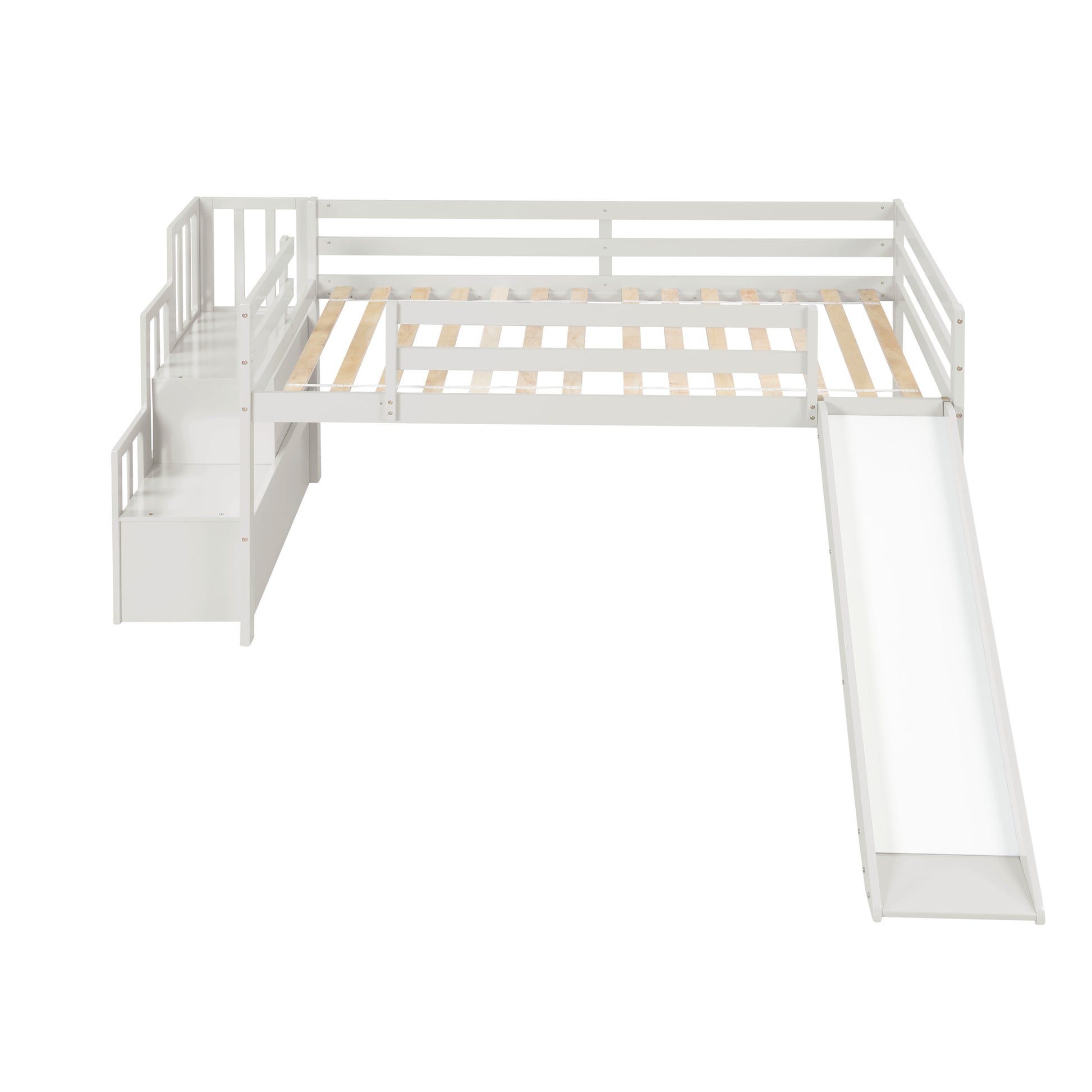 Loft Bed With Staircase, Storage, Slide, Twin Size, Full Length Safety Guardrails, No Box Spring Needed, White Old Sku:W504S00004 Twin White Pine