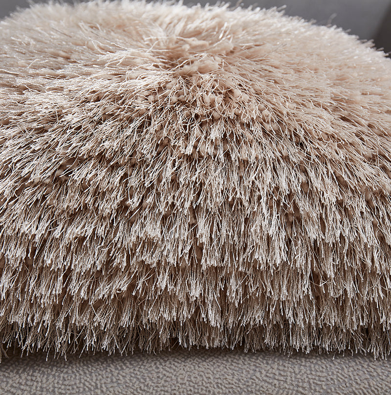 "Decorative" Shaggy Pillow 18 In X 18 In Beige Polyester