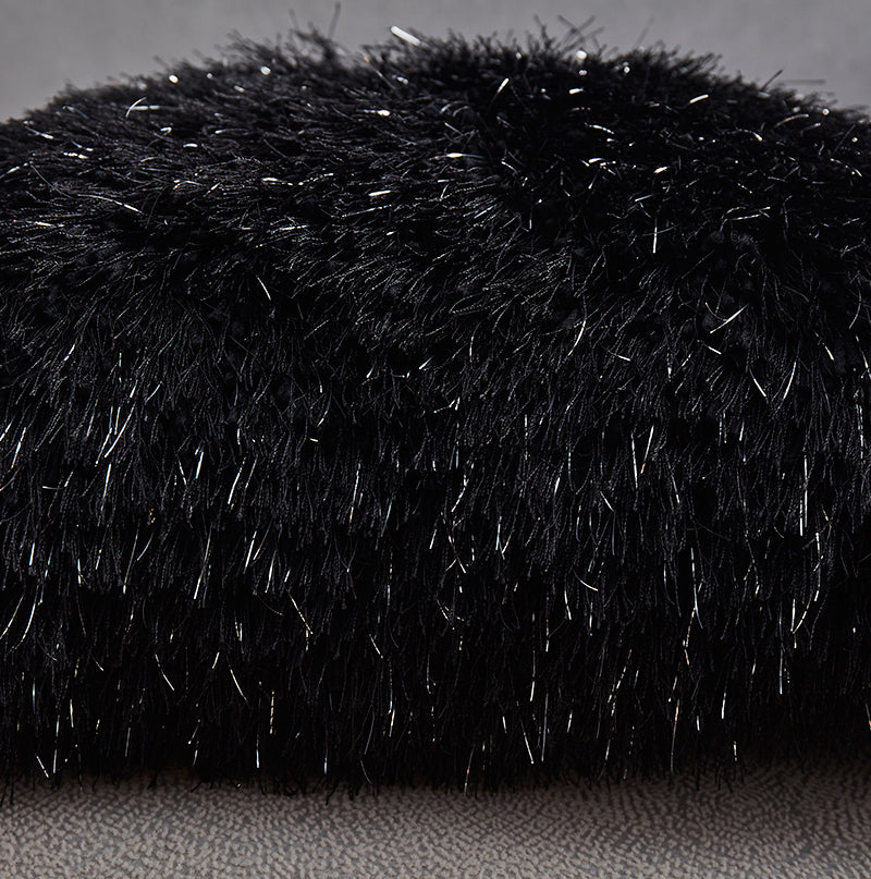 "Decorative" Shaggy Pillow With Lurex 18 In X 18 In Black Polyester