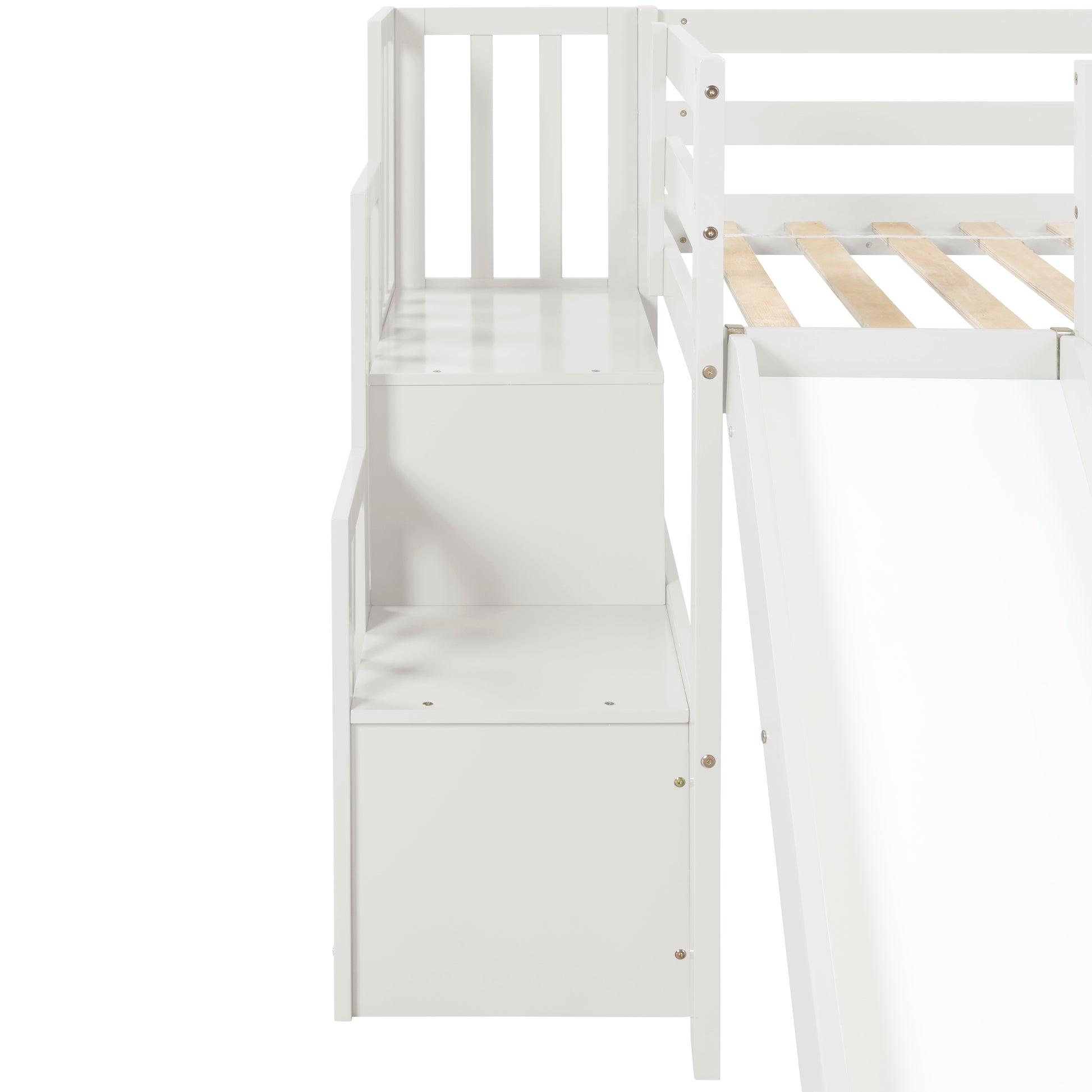 Loft Bed With Staircase, Storage, Slide, Twin Size, Full Length Safety Guardrails, No Box Spring Needed, White Old Sku:W504S00004 Twin White Pine