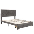 Full Size Storage Bed Velvet Upholstered Platform Bed With A Big Drawer Grey Grey Velvet