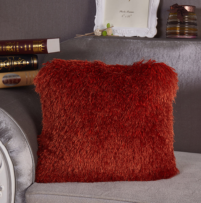 "Decorative" Shaggy Pillow 18 In X 18 In Orange Polyester