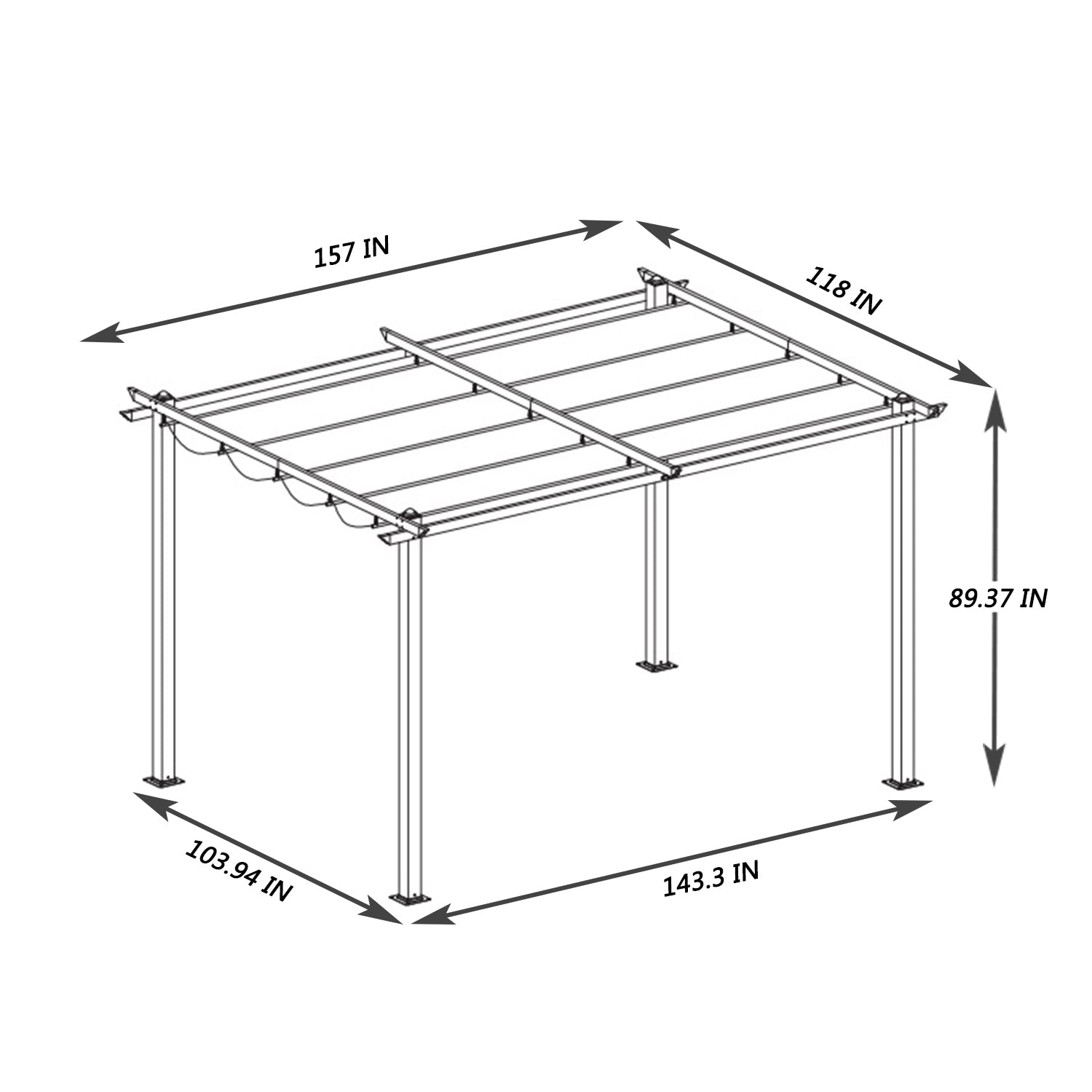 13 X 10 Ft Outdoor Patio Retractable Pergola With Canopy Sun Shelter Pergola For Gardens,Terraces,Backyard Beige Aluminium