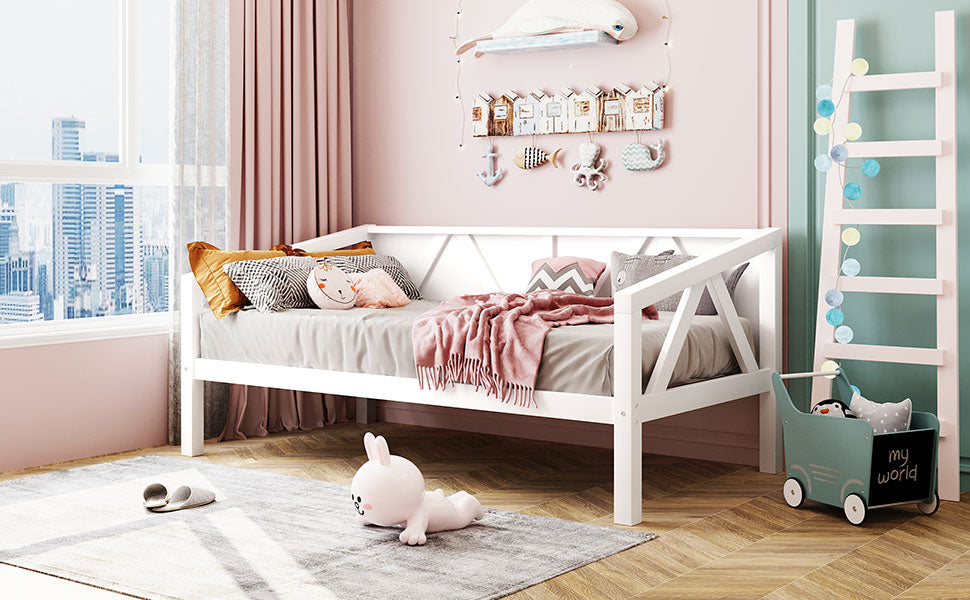 Twin Size Daybed, Wood Slat Support, White White Solid Wood