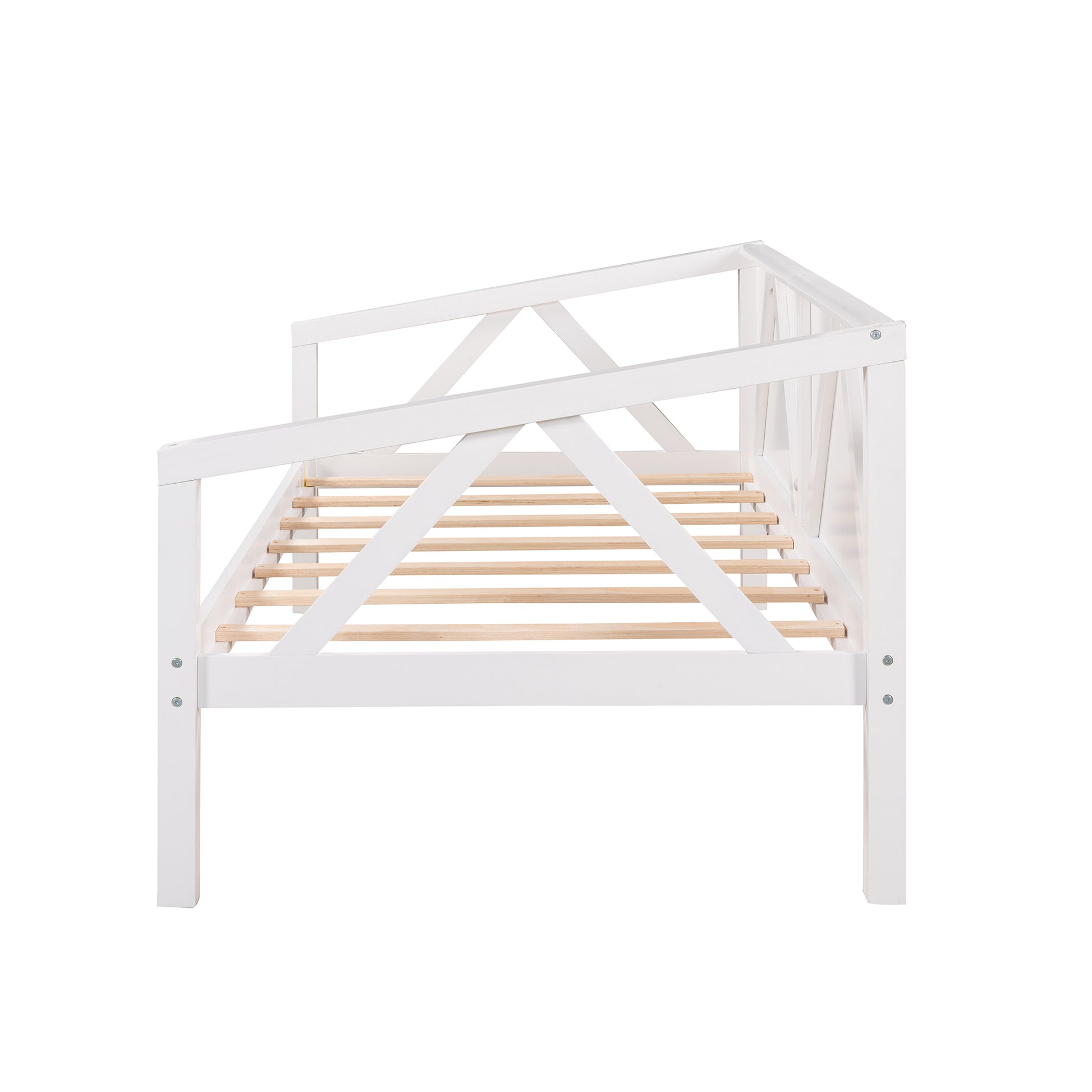 Twin Size Daybed, Wood Slat Support, White White Solid Wood