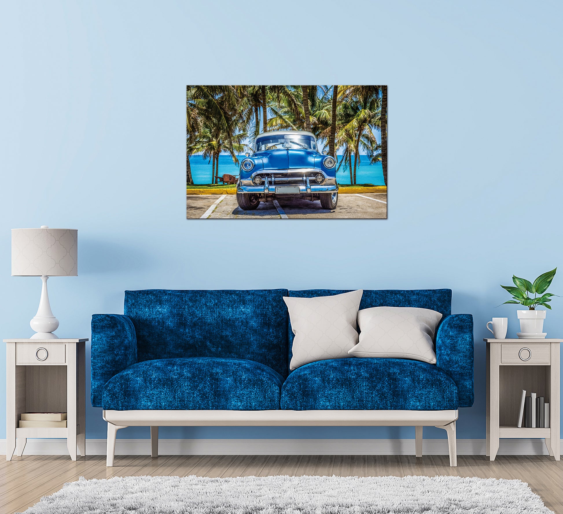 Oppidan Home "Classic Car At The Beach" Acrylic Wall Art 32"H X 48"W Multicolor Acrylic