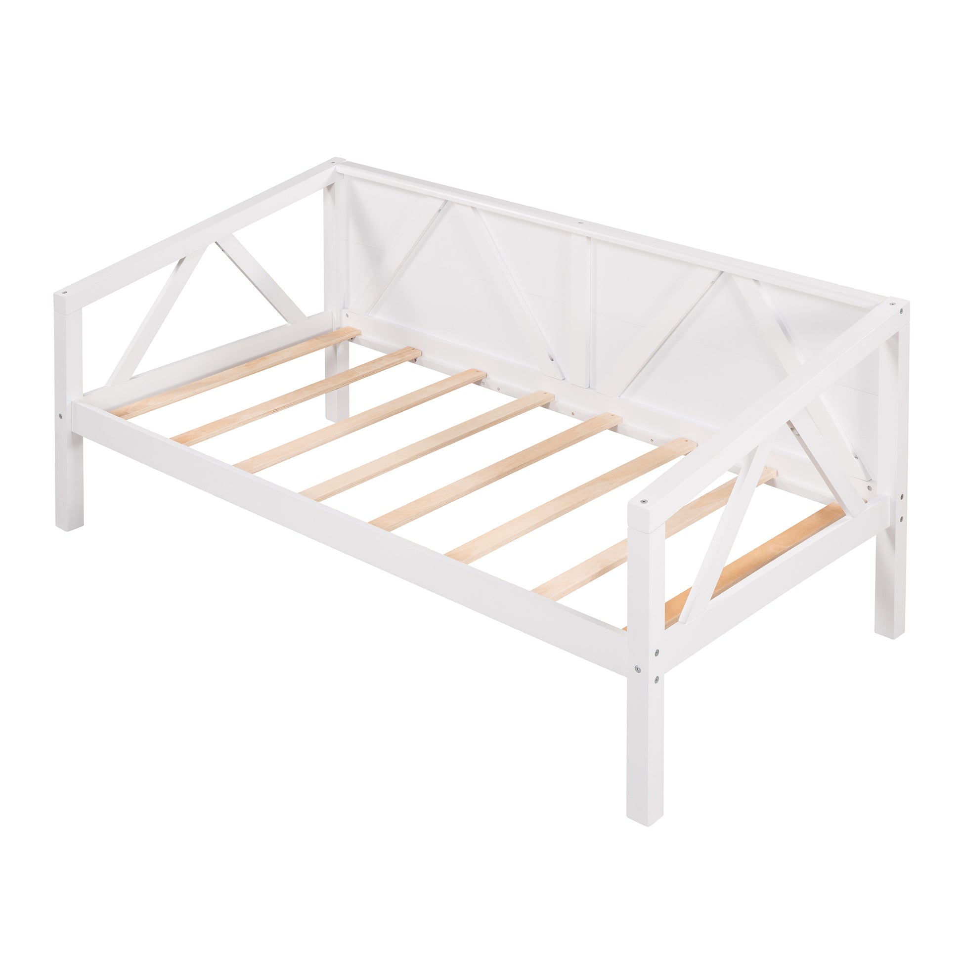 Twin Size Daybed, Wood Slat Support, White White Solid Wood