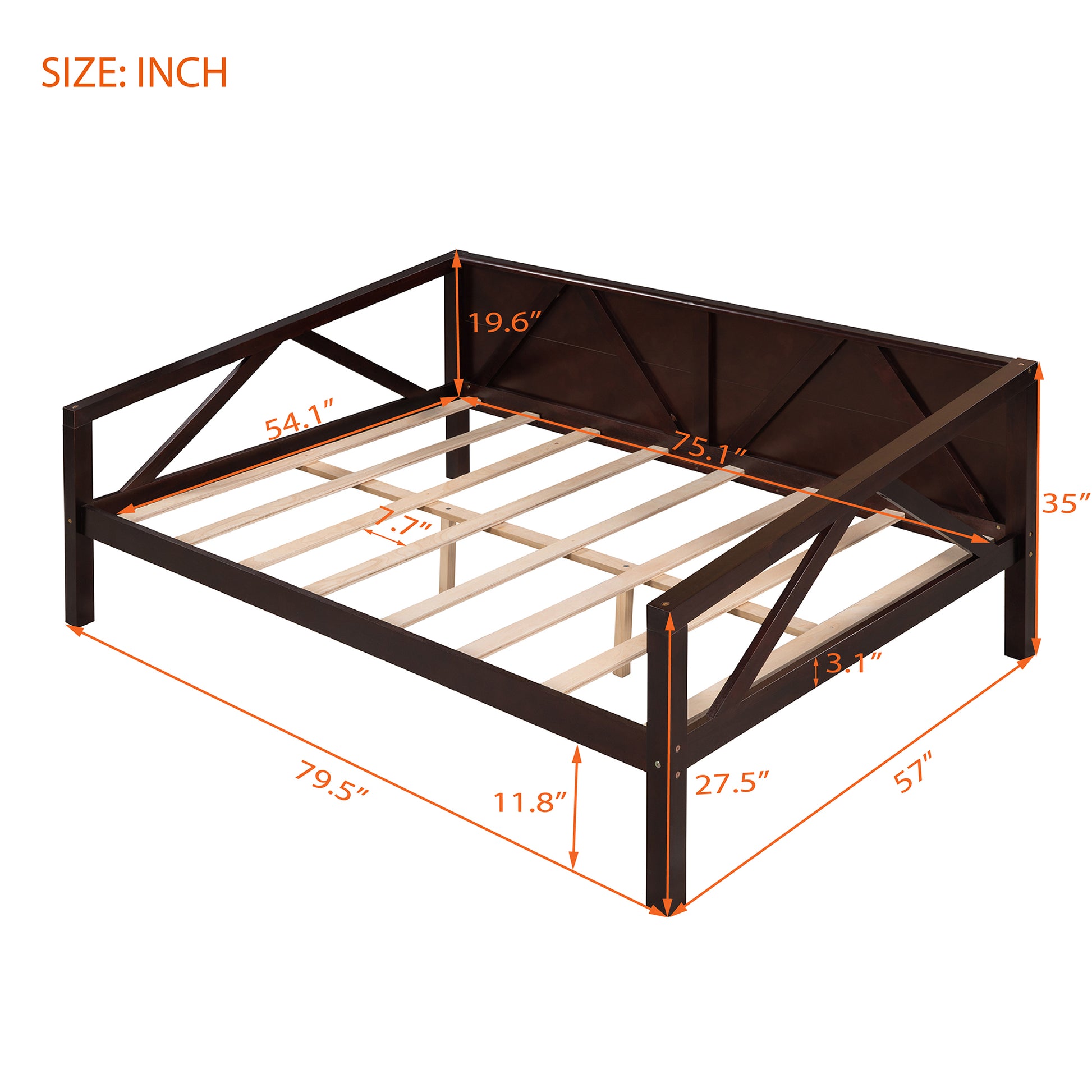 Full Size Daybed, Wood Slat Support, Espresso Espresso Solid Wood