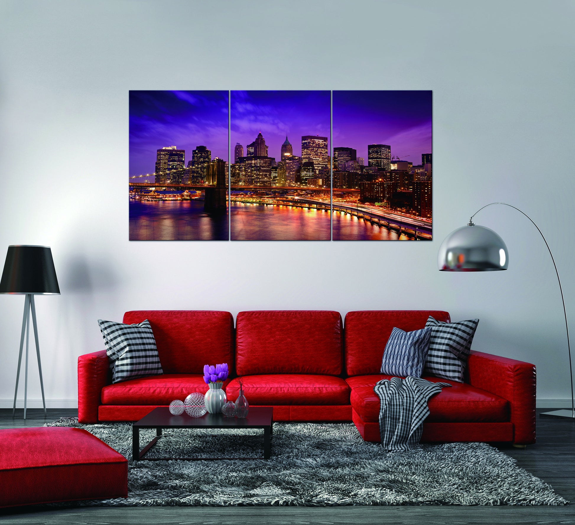 Oppidan Home "York Skyline" 3 Piece Acrylic Wall Art 36"H X 72"W Multicolor Acrylic