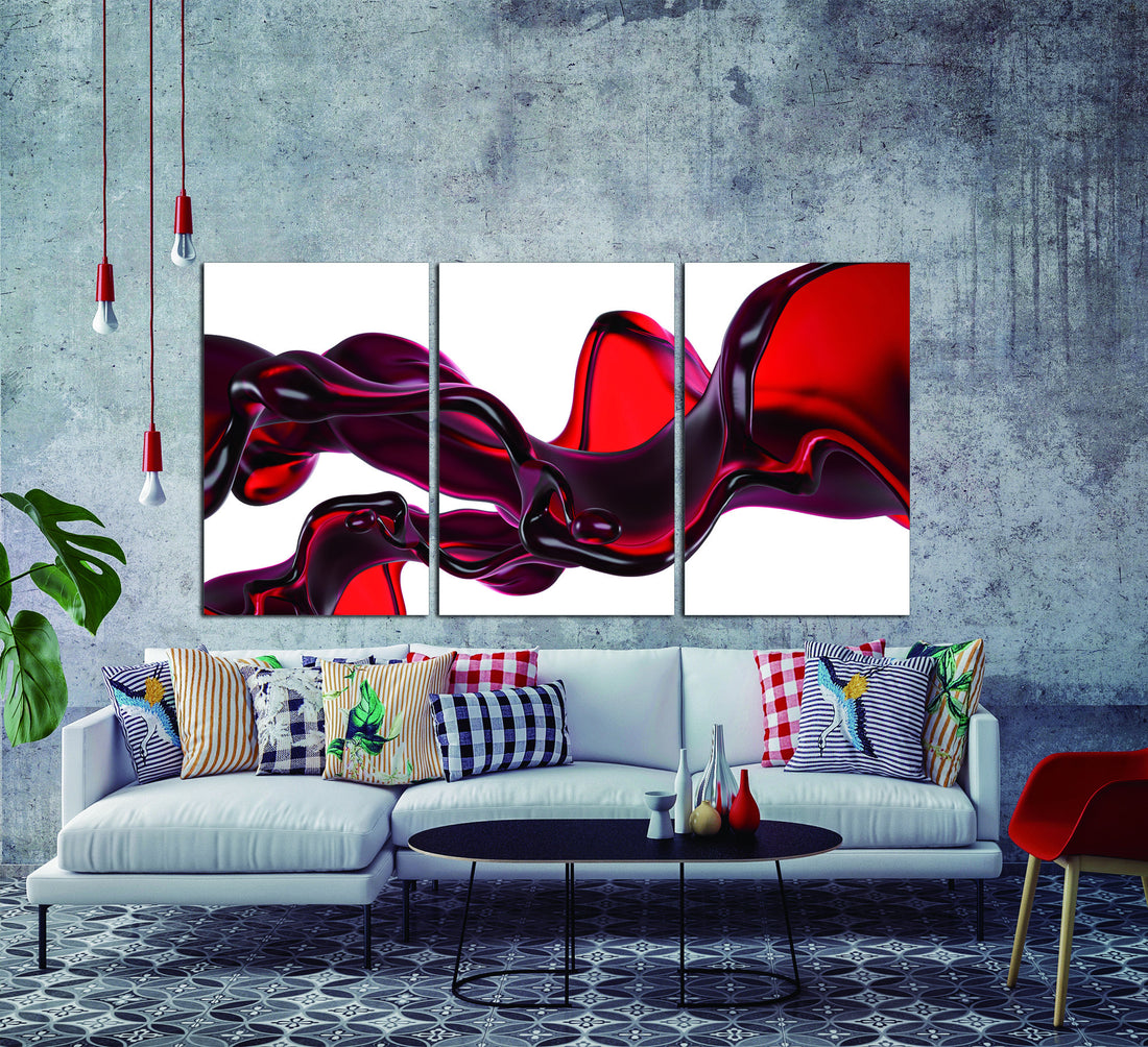 Oppidan Home "Abstrat Liquid In Red" 3 Piece Acrylic Wall Art 36"H X 72"W Multicolor Acrylic