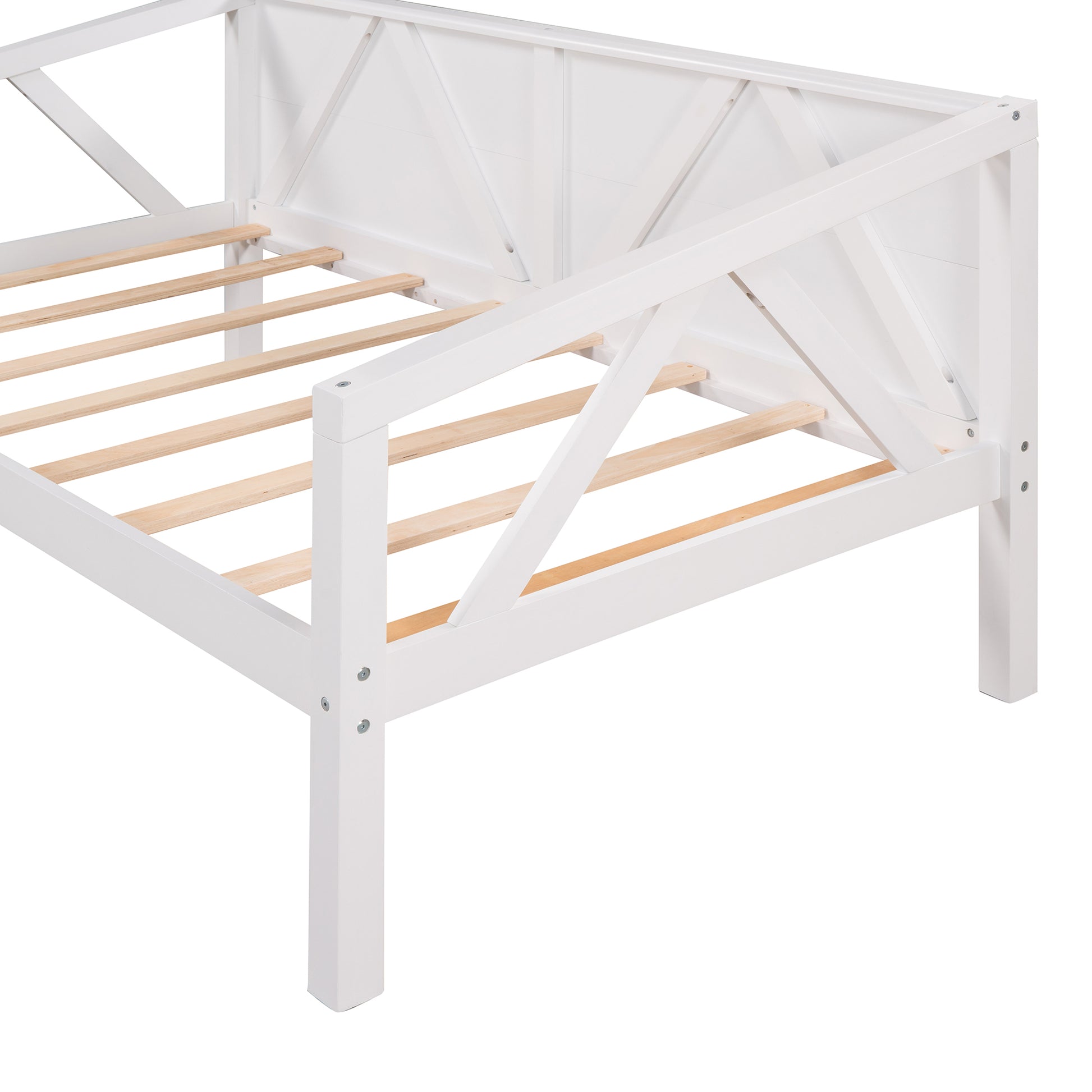 Twin Size Daybed, Wood Slat Support, White White Solid Wood