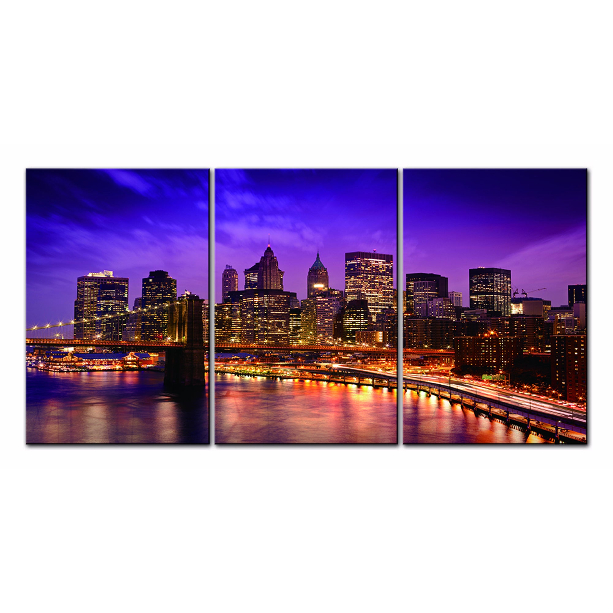 Oppidan Home "York Skyline" 3 Piece Acrylic Wall Art 36"H X 72"W Multicolor Acrylic