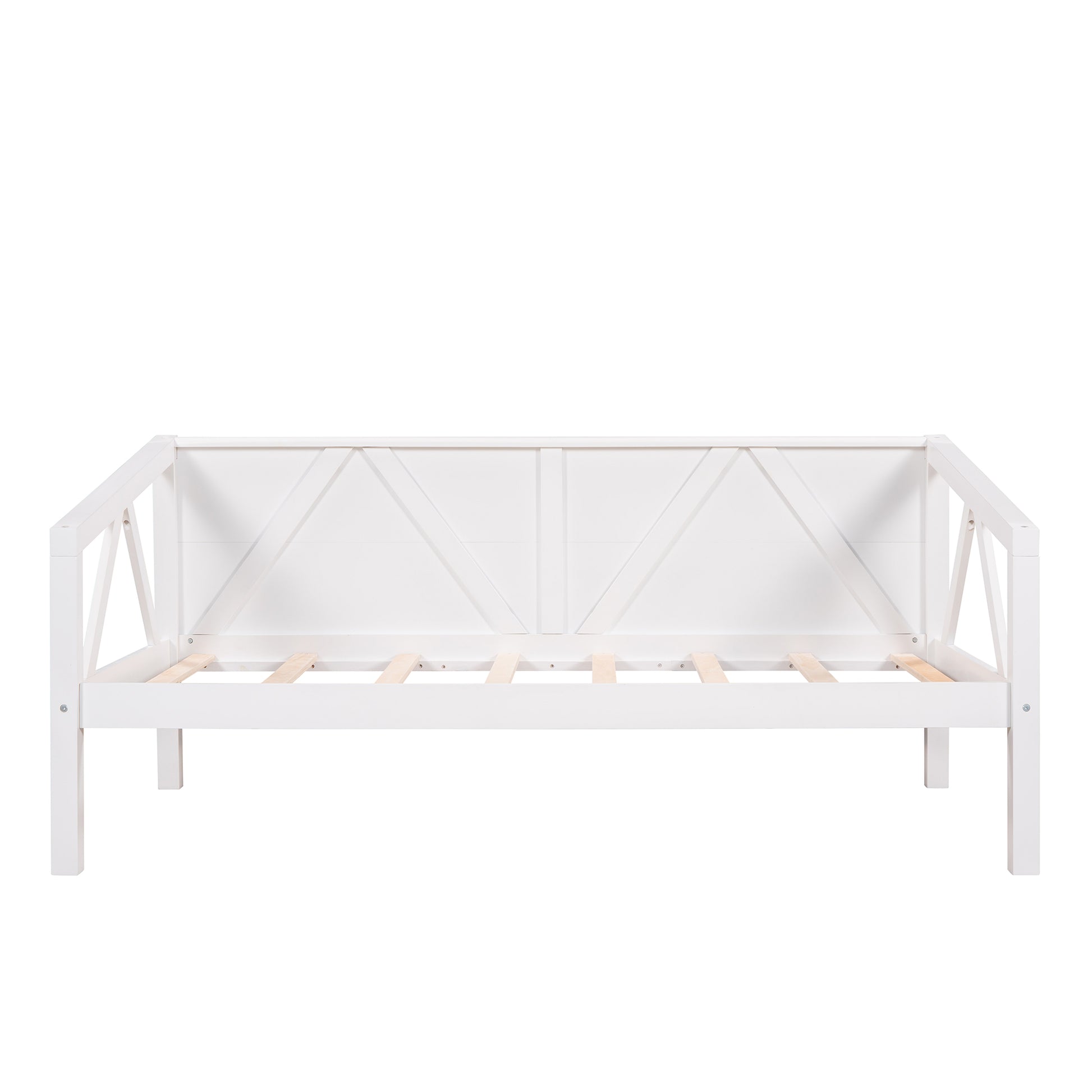 Twin Size Daybed, Wood Slat Support, White White Solid Wood