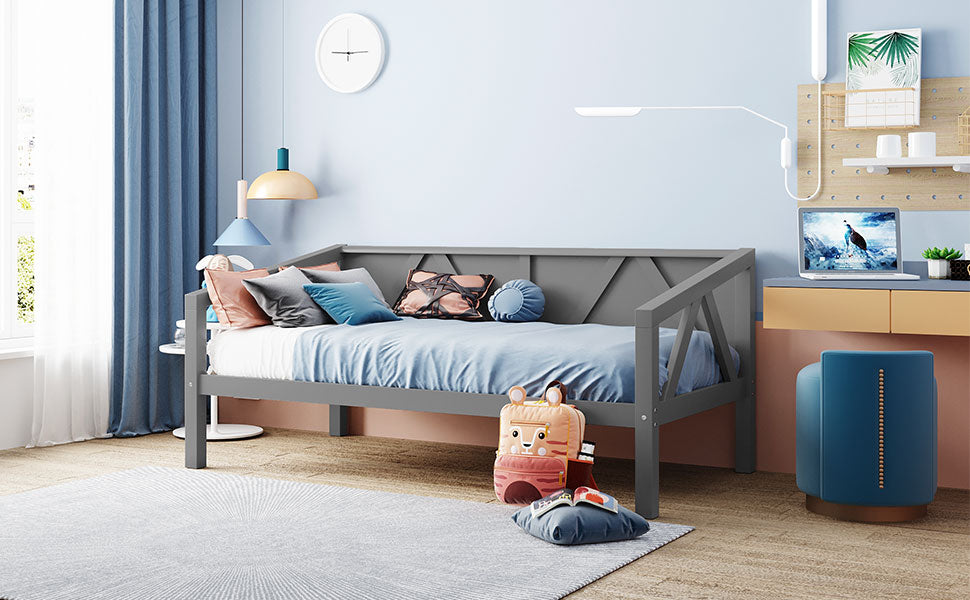 Twin Size Daybed, Wood Slat Support, Gray Gray Solid Wood