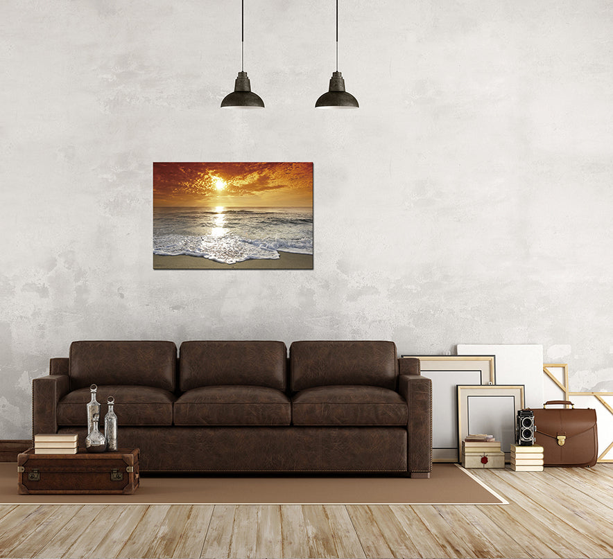 Oppidan Home "Coastal Sunset At The Beach" 32"H X 48"W Multicolor Acrylic