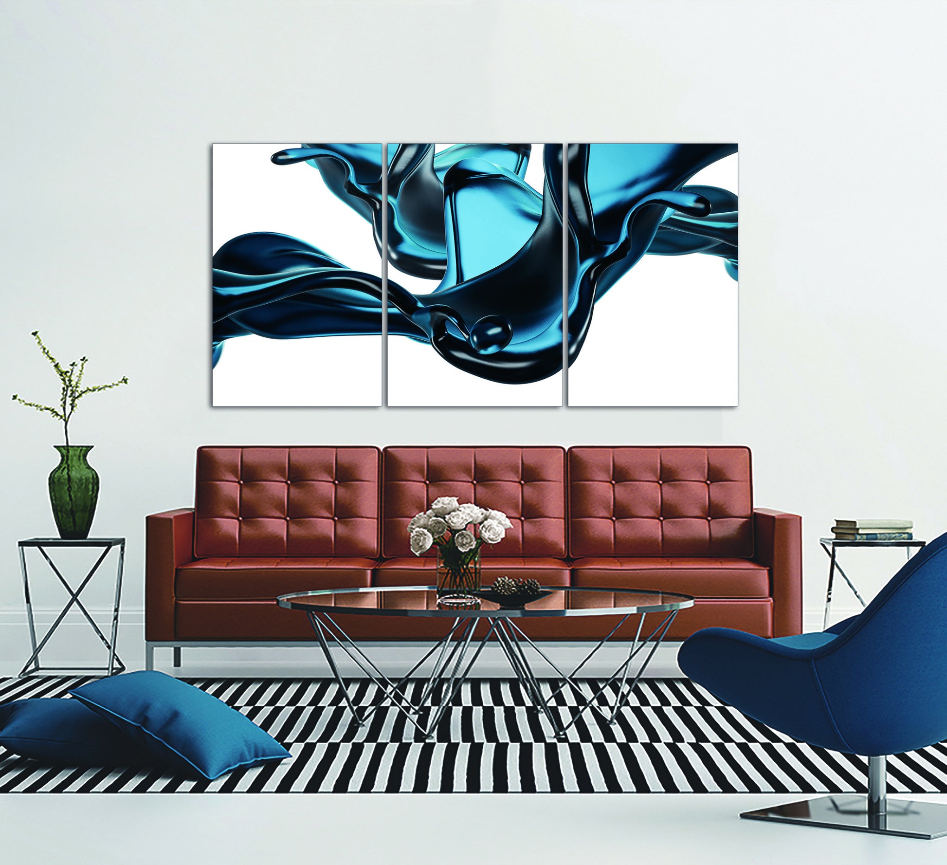 Oppidan Home "Abstract Liquid In Blue" 3 Piece Acrylic Wall Art 36"H X 72"W Multicolor Acrylic