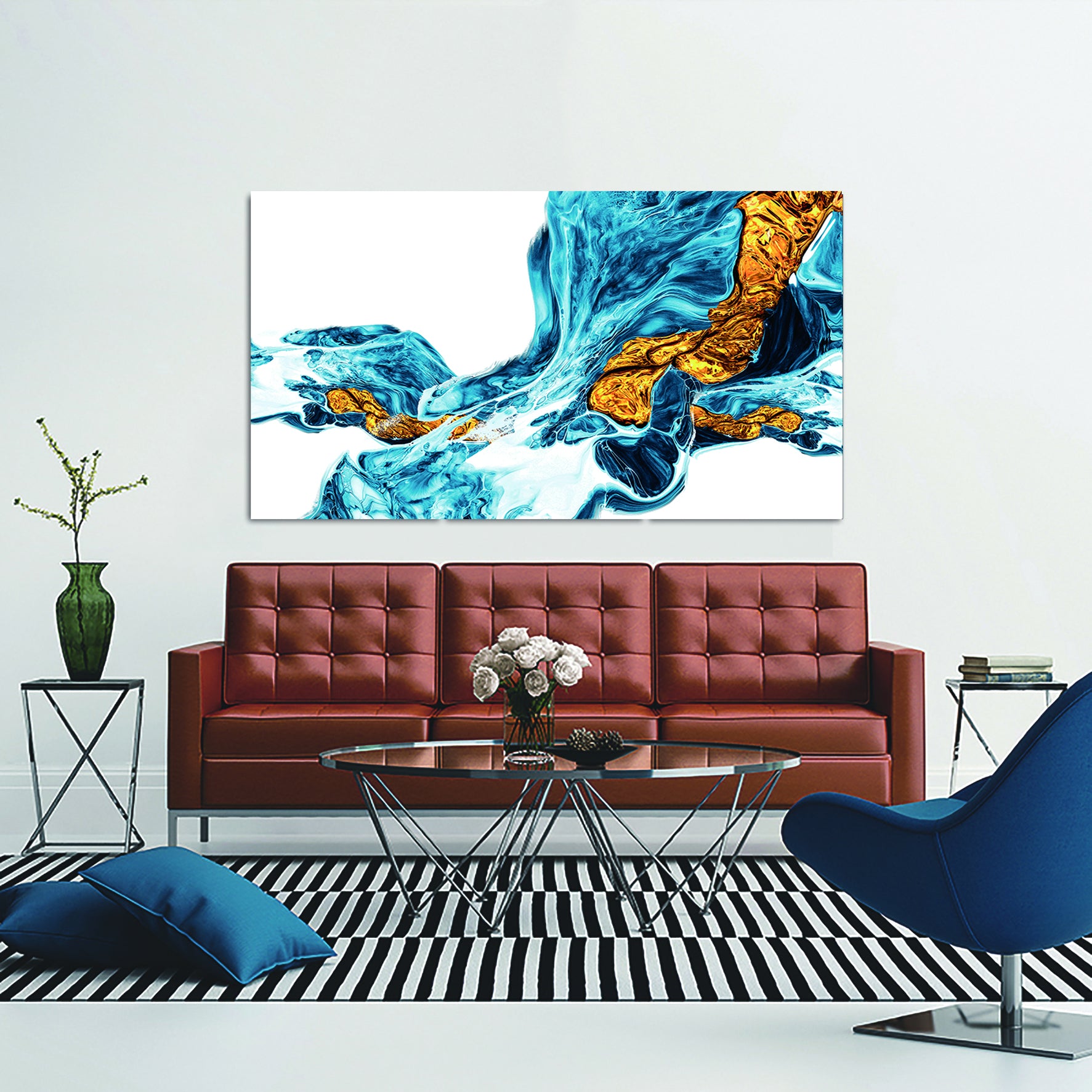 Oppidan Home "Abstract Waterfall With Gold" Acrylic Wall Art 32"H X 48"W Multicolor Acrylic