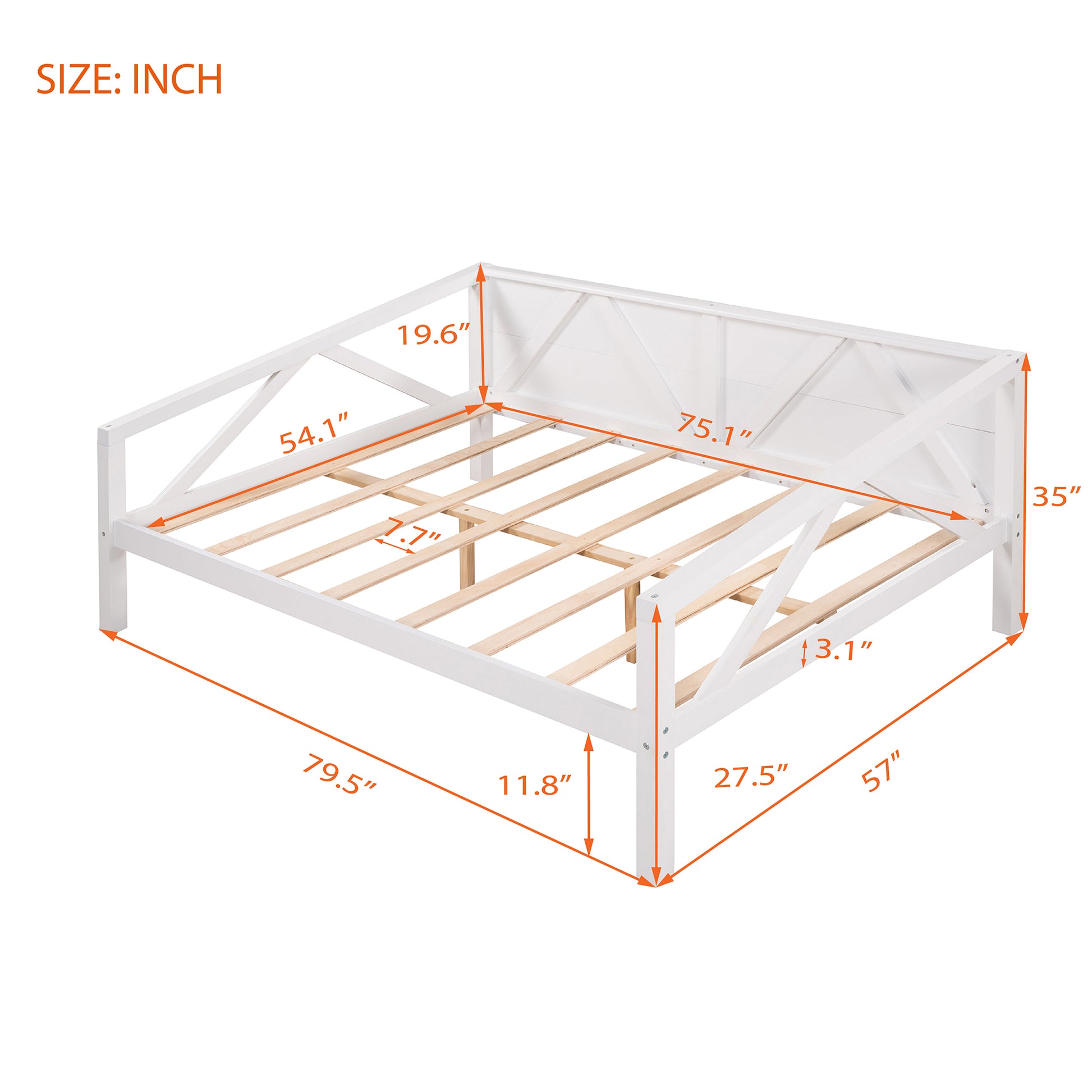 Full Size Daybed, Wood Slat Support, White White Solid Wood