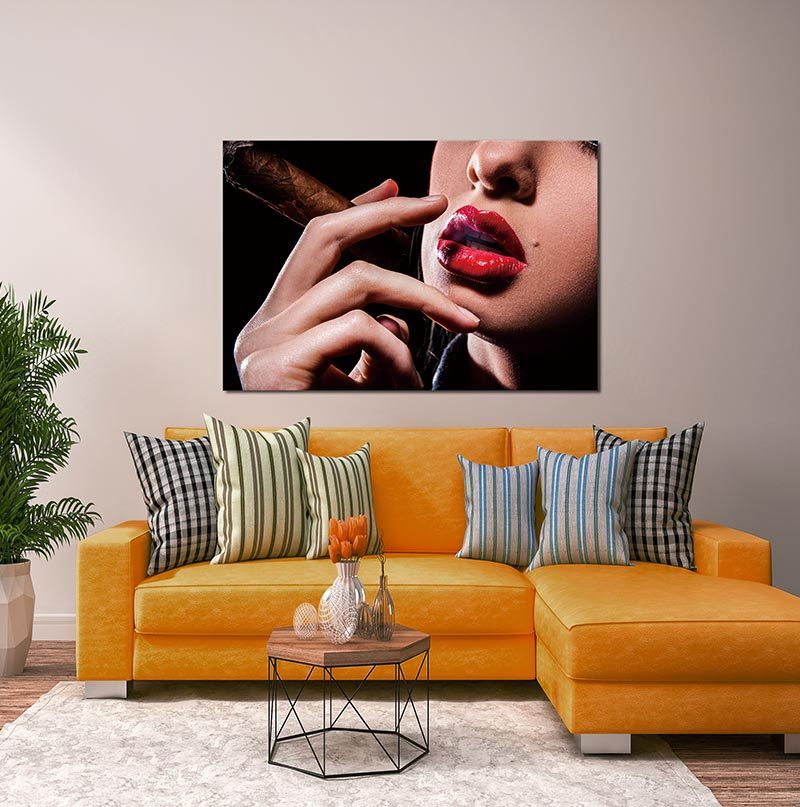 Oppidan Home "Red Lip Cigar" Acrylic Wall Art 32"H X 48"W Multicolor Acrylic