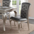 Luxury Antique Silver Wooden Set Of 2 Dining Side Chairs Grey Faux Leather Pu Tufted Upholstered Cushion Chairs Pine Wood Grey Gray Dining Room Classic,Traditional Dining Chairs Rubberwood Tufted Back Solid Wood