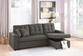 Ash Black Convertible Sectional Pull Out Bed Sofa Chaise Reversible Storage Chaise Polyfiber Tufted Couch Lounge Antique Black Wood Primary Living Space Tufted Back Contemporary,Modern L Shaped Pine Square Arms Plywood 4 Seat