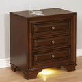 Brown Cherry Solid Wood 1Pc Nightstand Nickel Round Knob Transitional Style 3 Drawers Nightstand W Under Nightlight Brown 3 Drawers Bedroom Contemporary,Transitional Drawers Cherry Solid Wood