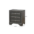 Gray Solid Wood 1Pc Nightstand Nickel Round Knob Transitional Style 3 Drawers Nightstand W Under Nightlight Grey Gray 3 Drawers Bedroom Bedside Cabinet Contemporary,Modern Rubberwood Usb Port Solid Wood