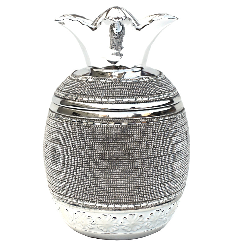 Ambrose Chrome Plated Crystal Embellished Lidded Ceramic Pineapple Bowl 7 In. X 7 In. X 10.5 In. Silver Ceramic