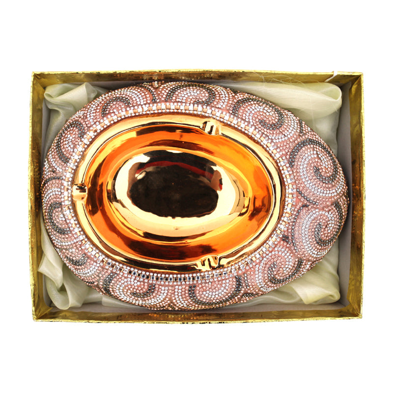 Ambrose Chrome Plated Crystal Embellished Ceramic Ashtray Gold Ceramic