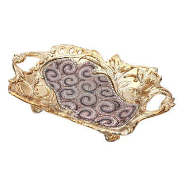 Ambrose Chrome Plated Crystal Embellished Ceramic Plate Gold Ceramic