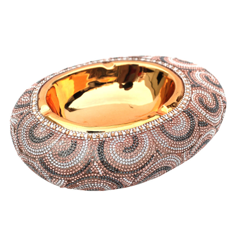 Ambrose Chrome Plated Crystal Embellished Ceramic Ashtray Gold Ceramic