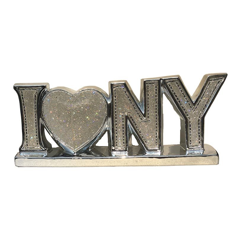 "I Beautiful York" Ceramic Chrome Plated Table Top In Diamond Incrustation 20 In X 4 In X 8 In Silver Ceramic