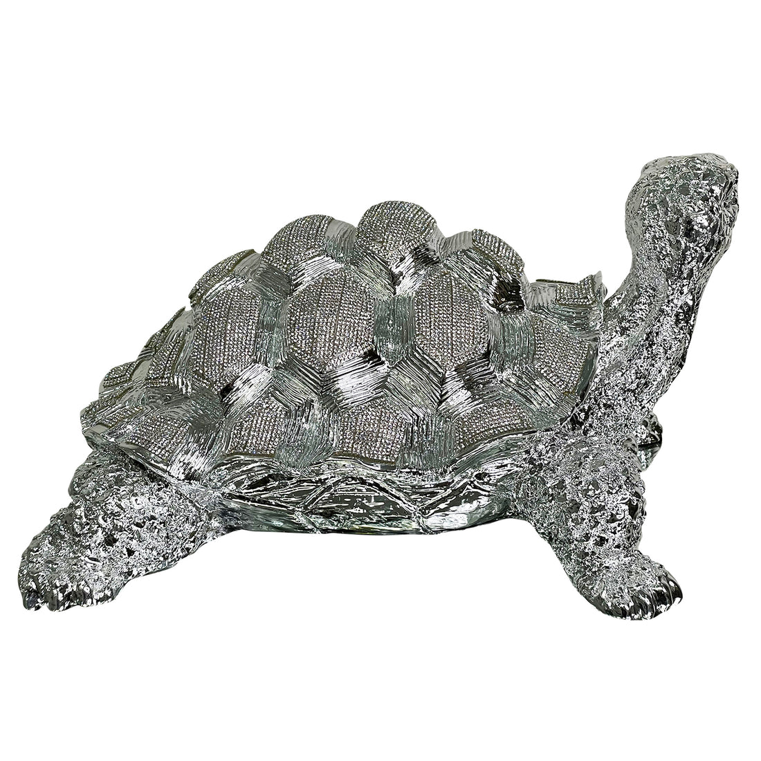 Ambrose Diamond Encrusted Chrome Plated Turtle 14"L X 10.5"W X 7"H Silver Polyresin