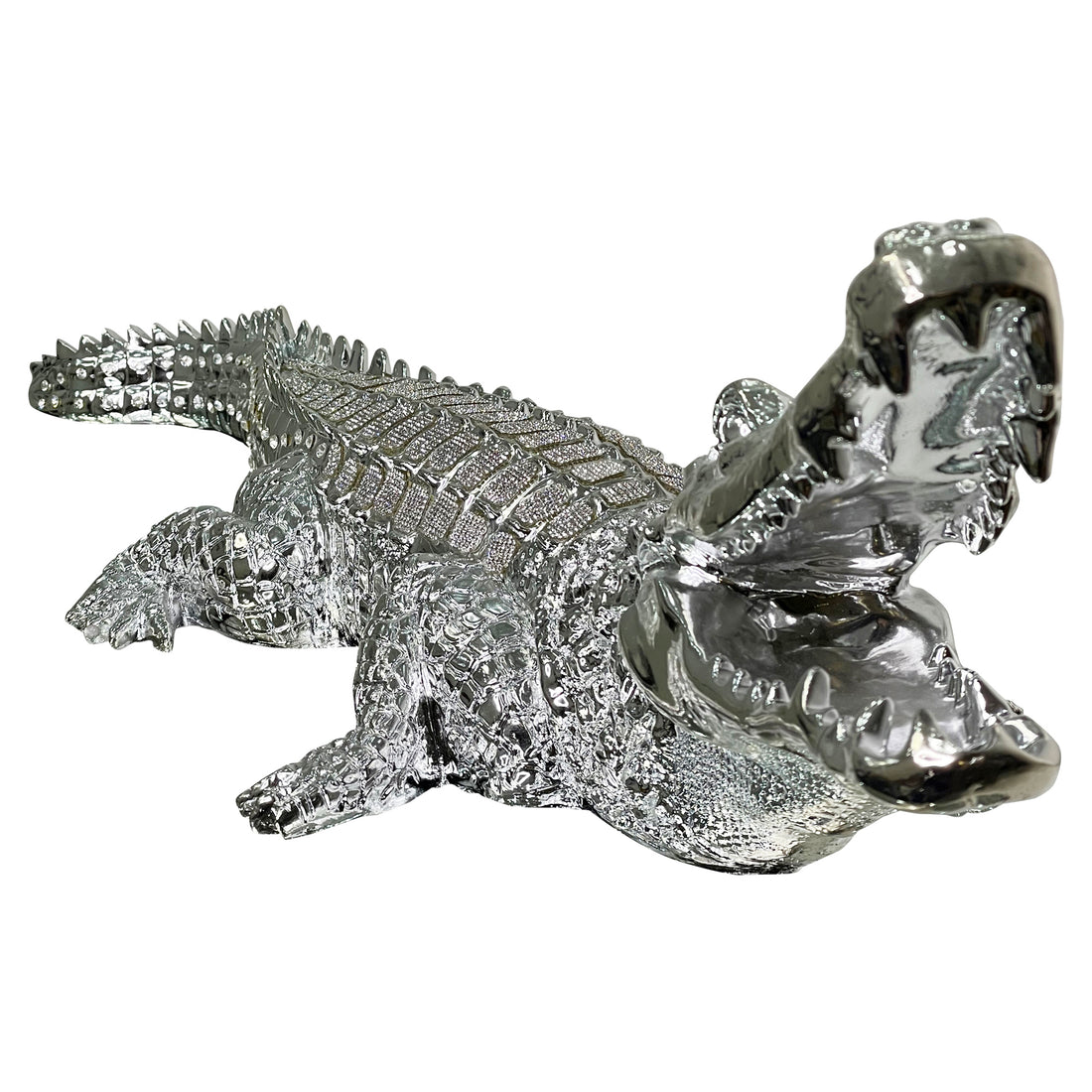 Ambrose Diamond Encrusted Chrome Plated Crocodile 34"L X 10.5"W X 9"H Silver Polyresin