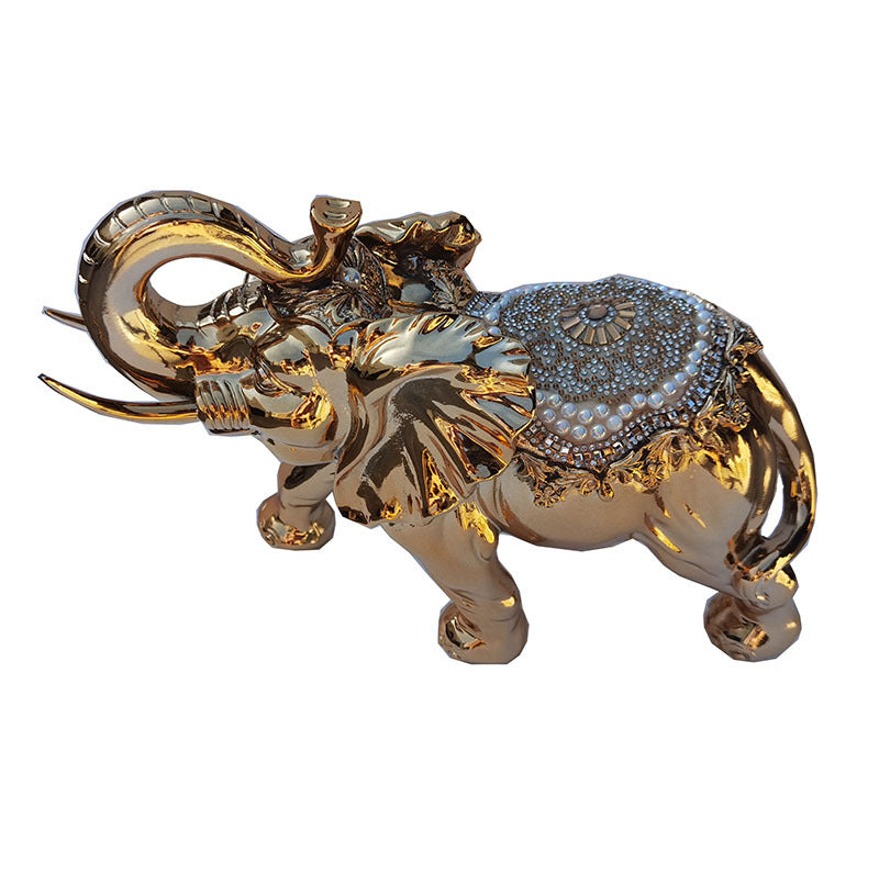 Ambrose Delightfully Extravagant Gold Plated Elephant With Embedded Crystal And Pearl Saddle 11.5"L X 5"W X 8.5"H Gold Polyresin