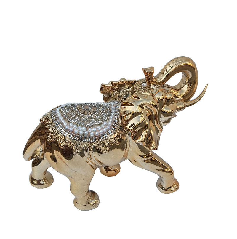 Ambrose Delightfully Extravagant Gold Plated Elephant With Embedded Crystal And Pearl Saddle 11.5"L X 5"W X 8.5"H Gold Polyresin