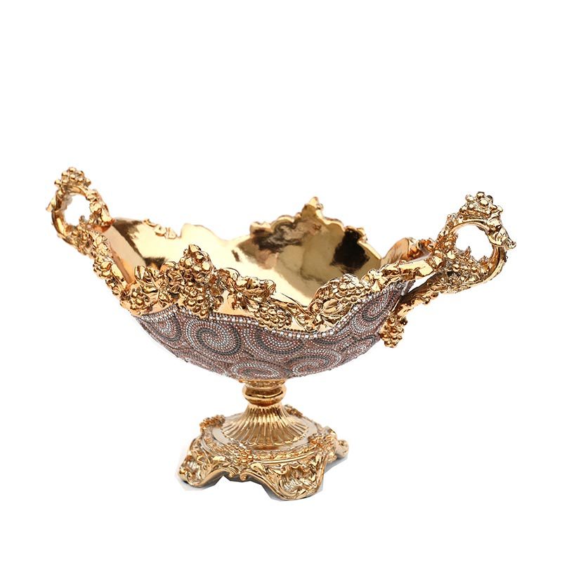 Ambrose Chrome Plated Crystal Embellished Ceramic Fruit Platter Gold Ceramic