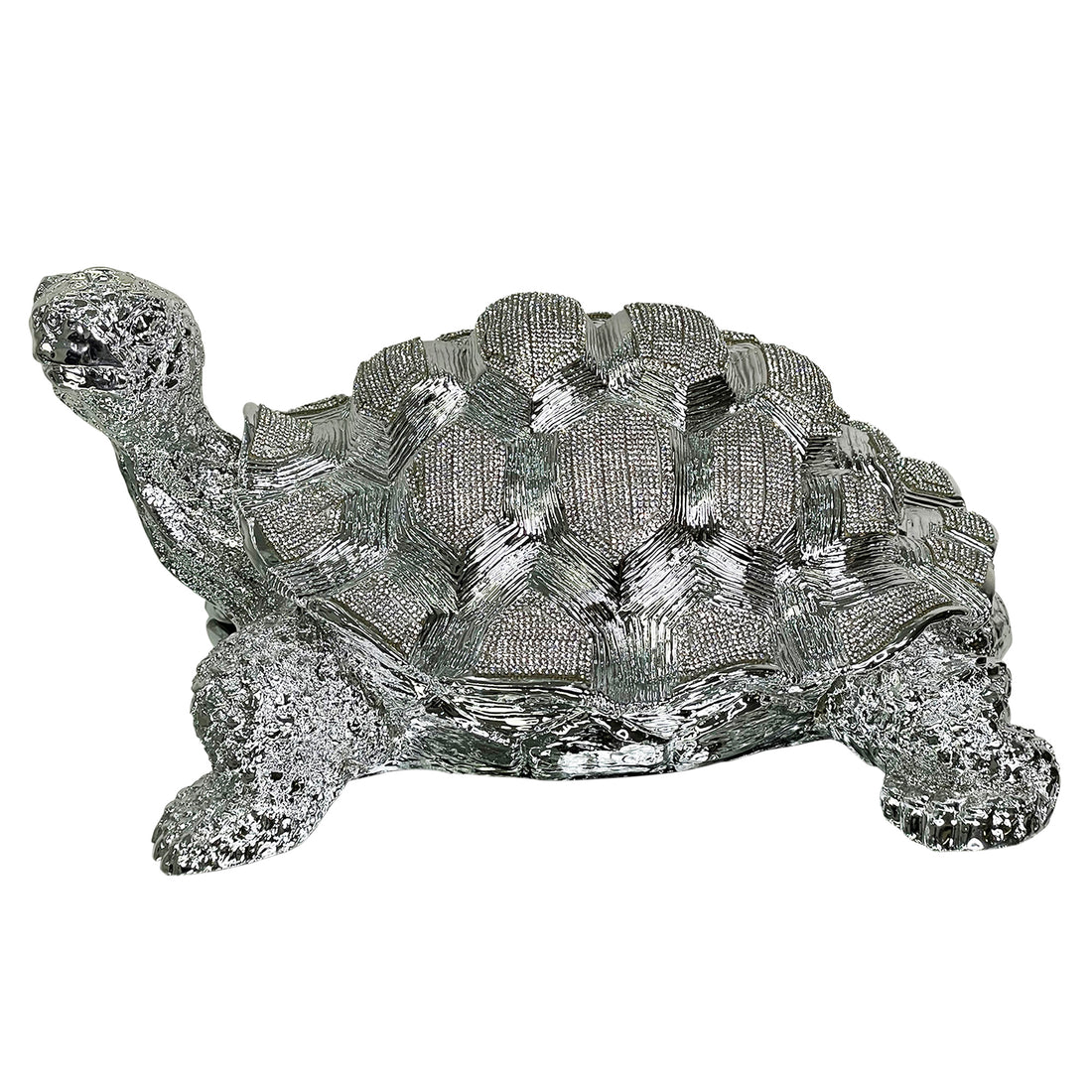 Ambrose Diamond Encrusted Chrome Plated Turtle 14"L X 10.5"W X 7"H Silver Polyresin