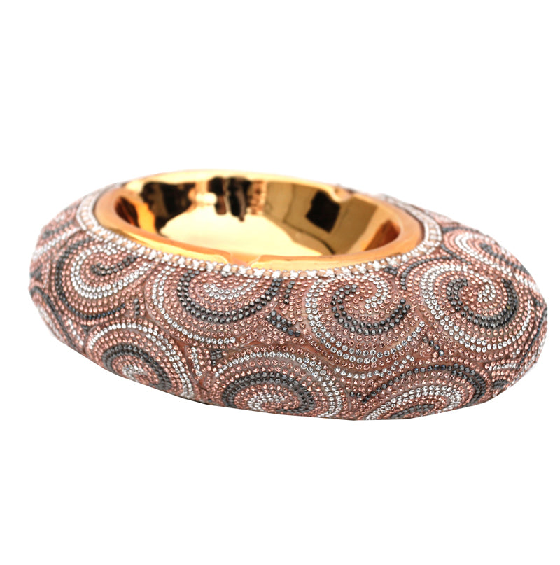 Ambrose Chrome Plated Crystal Embellished Ceramic Ashtray Gold Ceramic