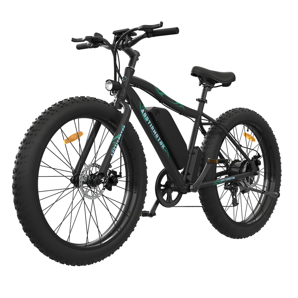 Aostirmotor 26" 500W Electric Bike Fat Tire P7 36V 12.5Ah Removable Lithium Battery For Adults S07 P Black Aluminium