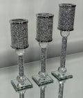 Ambrose Exquisite 3 Piece Candle Holder Set Silver Glass