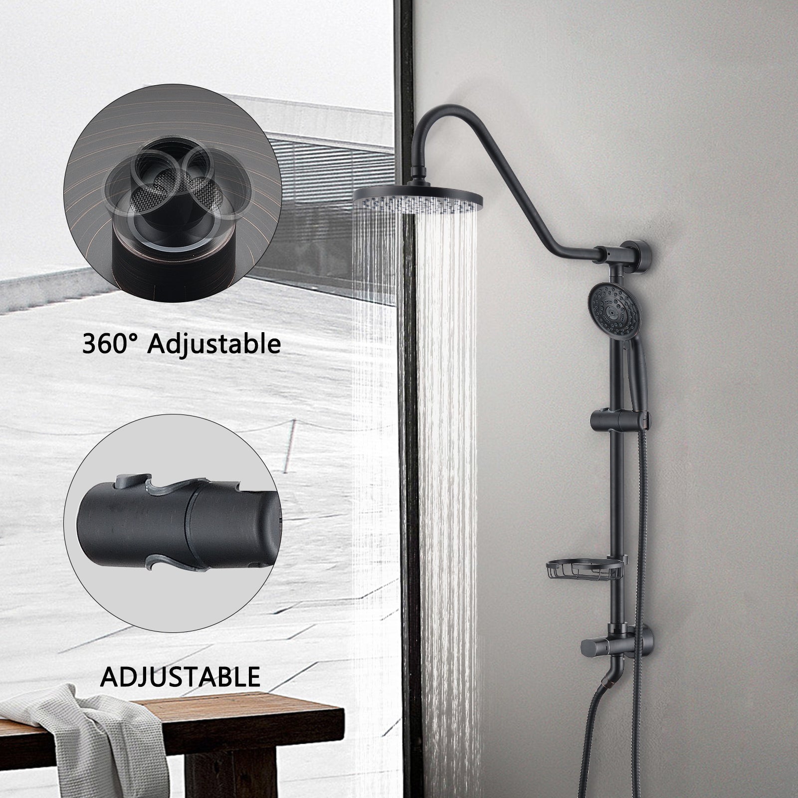 Handshower Shower Head With Handheld Shower System With 8" Rain Shower Head Oil Rubbed Bronze Stainless Steel