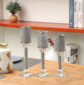 Ambrose Exquisite 3 Piece Candle Holder Set Silver Glass