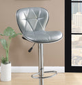 Silver Grey Faux Leather Pvc Stool Counter Height Chairs Set Of 2 Adjustable Height Kitchen Island Stools Chrome Base. Silver Dining Room Contemporary,Modern Tufted Back Metal