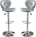 Silver Grey Faux Leather Pvc Stool Counter Height Chairs Set Of 2 Adjustable Height Kitchen Island Stools Chrome Base. Silver Dining Room Contemporary,Modern Tufted Back Metal