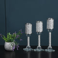 Ambrose Exquisite 3 Piece Candle Holder Set Silver Glass