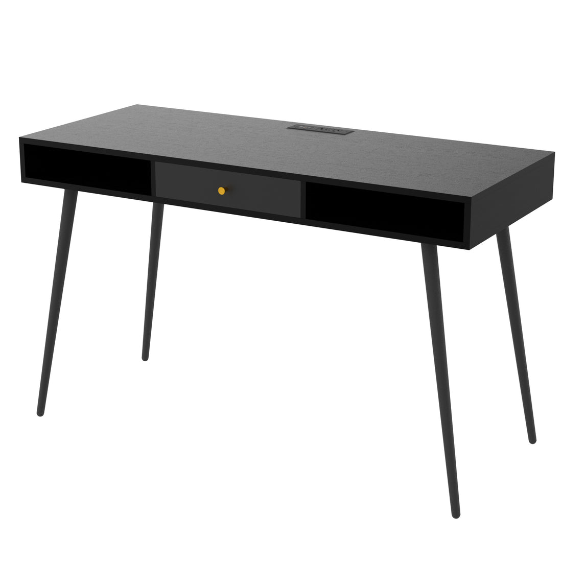 Mid Century Desk With Usb Ports And Power Outlet, Modern Writing Study Desk With Drawers, Multifunctional Home Office Computer Desk Black Black Mdf