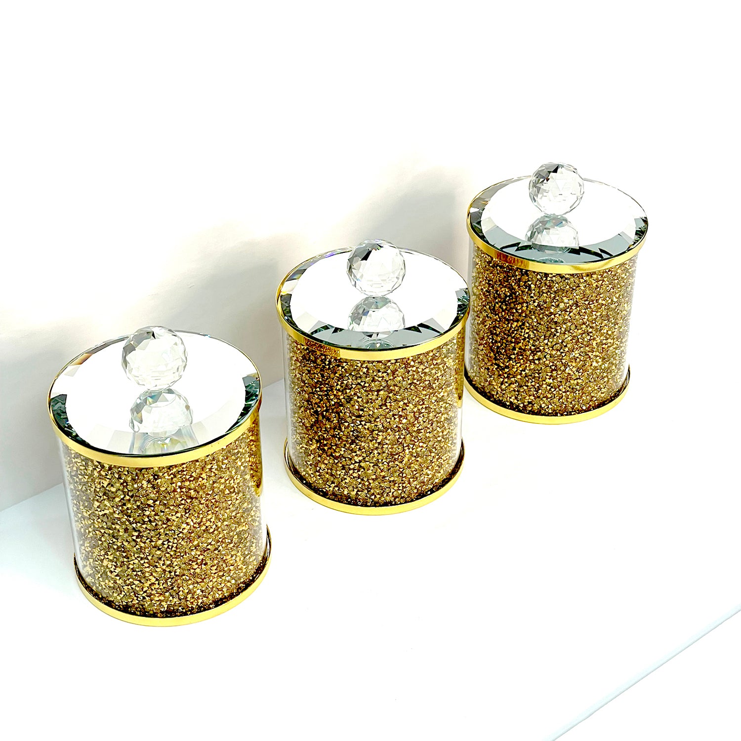 Ambrose Exquisite Three Glass Canister Set In Gift Box Gold Glass