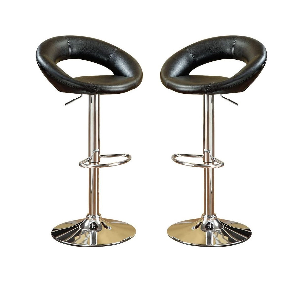 Black Faux Leather Stool Adjustable Height Chairs Set Of 2 Chair Swivel Design Chrome Base Pvc Dining Furniture Black Dining Room Contemporary,Modern Bar Stools Metal