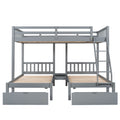 Full Over Twin & Twin Bunk Bed, Wood Triple Bunk Bed With Drawers And Guardrails, Gray Old Sku: Lp000143Aae Gray Solid Wood